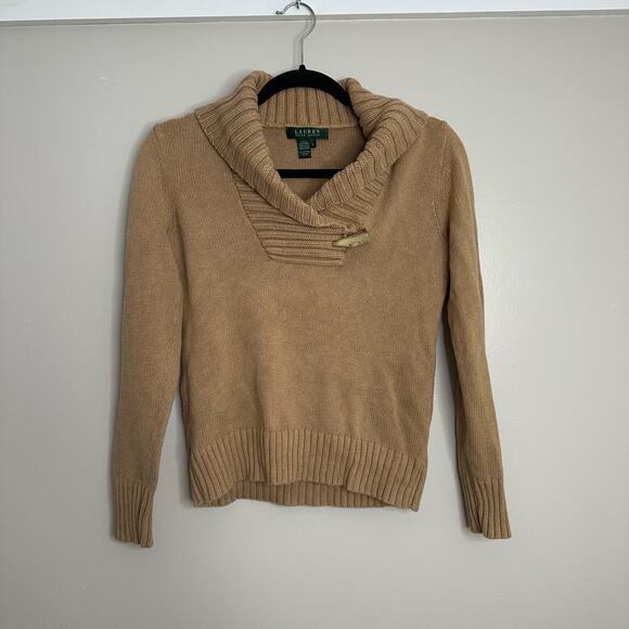 Lauren by Ralph Lauren 100% cotton cowl neck sweater‎ with bone toggle - Picture 1 of 6